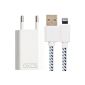 Original OKCS® Ladeset - 1A power supply + 1 meter textile cable - charging cable, data cable textile braided -iOS 8 kompatibel- USB 2.0 suitable for iPhone 6, 6 Plus 5, 5S, 5C, iPad, iPad Mini, iPad Air, iPod Touch 5G, iPod Nano 7G in white (Electronics)