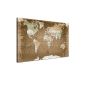 LanaKK - World Map Oldstyle - noble canvas picture print on stretchers, completely framed in 120 x 80 cm, one-piece (household goods)