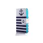Best Give stripes White Blue Flip Case Wallet Leather Case Cover for iPhone 4 4S Cover Case Leather Mobile Phone Case Phone Case Case shell with stand function for credit cards (electronic)