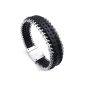 Konov jewelry Men bracelet braided chain bracelet, leather leather stainless steel, black and silver (jewelery)