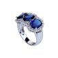 Yazilind 8 * 11mm Oval Cut Sapphire Blue Sapphire Created quartz Versilbert ring (jewelry)