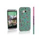 iGadgitz Blue with Pink Flowers Hard Plastic Case for HTC One M8 2014 + Screen Protector (Wireless Phone Accessory)