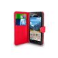 Huawei Ascend Y550 - Leather Wallet Case Cover folding hood + screen protector & polishing cloth (red) (Electronics)