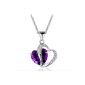 Rhodium-plated silver amethyst women Accent Pendant Diamond Heart Necklace Silver Chain includes 18 '' correspondent purple string (Jewelry)