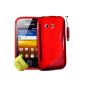 TPU Silicone Gel Case S-Series Case Cover For Samsung Galaxy Y GT-S5360 + Mini Stylus + Screen Protector (Red) (Wireless Phone Accessory)