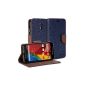 Moto G 2014 sleeve, GMYLE Wallet Case for Motorola Moto G Classic 2nd Gen - Navy & Brown PU Leather Case Case (not Fit 2013 Version) (Wireless Phone Accessory)