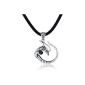 Dondon Mens Necklace Leather 50 cm and Alien Pendant in stainless steel with black stone in a velvet pouch (jewelry)