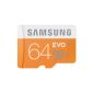 Samsung memory card microSDXC 64GB GB EVO UHS-I Grade 1 class 10 (up to 48MB / s data transfer rate) (Electronics)