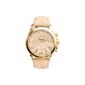 JS Direct watches, Ladies Elegant Candy Roman numerals Chronograph wristwatch Faux Leather Band Analog Qaurzuhr, with DE Flag Bracelet (Beige) (clock)
