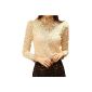 Chic blouse OL ladies blouse lace blouse collar long-sleeved lace beaded tops in 2 colors (Clothing)
