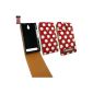 Emartbuy® Sony Xperia E1 Premium PU Leather Flip Case Cover Pouch Case Polka Dots Red / White (Electronics)