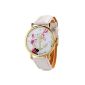 HITOP Vintage Retro Flower Ladies Watch Basel-style anchor flowers Leather Quartz clock leather strap clock Top Watch - white (clock)