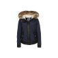 Stitch & Soul Ladies winter jacket material mix leather imitation fur hood visor robust (Textiles)