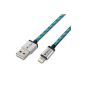 Bolse® [Apple Certified MFI] cable sheathed Apple Lightning extra long anti-nodes 1m83 A USB 2.0 connector 8 (Light Blue / Yellow) (Wireless Phone Accessory)