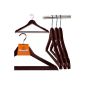 Pack of 10 high-quality clothes hangers in dark wood - with non-slip grip on trouser bar - about 45 cm Hangerworld (household goods)