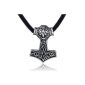 Dondon Mens Necklace Leather 50 cm and pendant Thor Hammer Stainless steel wrapped in a black velvet pouch (jewelry)