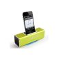 MusicMan Soundstation / stereo speaker with integrated rechargeable battery (MP3 player, Micro SD card slot, USB slot, iPhone / iPod dock) green (Electronics)