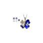 Parure Necklace and Ear Stud Clover 4 leaf Heart Lucky Crystal Swarovski and plated chain 18K white gold - Navy (Jewelry)