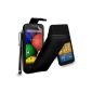 Motorola Moto E - Flip Leather Case Cover + Touch Pen + hood protector & polishing cloth screen (Black) (Electronics)