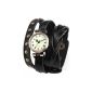AMPM24 Quartz Watch Vintage Style Leather Rivet Bracelet Retro Black WAA340 (Watch)