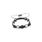 Shamballa Bracelet 11 pearls - 7 rhinestone crystal beads + 4 hematite beads - White and Black (Jewelry)