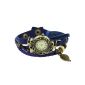 Ladies Retro tree leaf leather bracelet bracelet wristwatch watches Watches Clock Blue (clock)