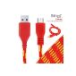TheBlingZ.® 1M Micro USB meter braided cable for Nokia Blackberry HTC Samsung Galaxy S2 S3 S4 Note 2 mini ACE - Red