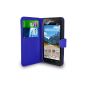 Huawei Ascend Y550 - Leather Wallet Case Cover folding hood + screen protector & polishing cloth (Blue) (Electronics)
