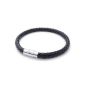 Konov Jewelry Bracelet - Friendship - Braided - Leather - Stainless Steel - Fantasy - Men and Women - Chain Main - Colour Black Silver - Width 0.6cm - Length 20cm - With Gift Bag - F21409 (Jewelry)
