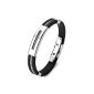 MunkiMix Stainless Steel Rubber Bracelet Handcuffs Black Silver Cord Rope Cable Poli Man (Jewelry)
