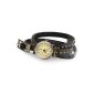 Taffstyle® ladies leather wrap bracelet analog clock vintage watch designer Wickeluhr Damenarmbanduhr analog watch with retro look round old gold rivets and leather bracelet to wrap - Black / Gold (clock)