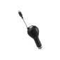 Wicked Chili car charger 12V / 24V with retractable cord for Samsung mobile phone / smartphone (0.8A, extendable, cable coil, micro USB) black (accessories)