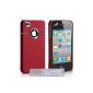 Yousave Accessories TM Red And Chrome Hard Hybrid Protective Case for Apple iPhone 4 / 4S with screen protector film and Grey Microfiber Polishing Cloth (Electronics)