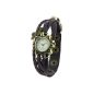 Women Retro Leather Strap Watch Butterfly Quartz Clock Knitted Bangle Bracelet Brown (clock)