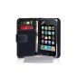 Mobile Madhouse TM Case for Apple iPhone 3 / 3G / 3GS leather wallet sleeve black with screen protector and microfiber polishing cloth Grey (Electronics)