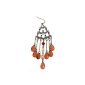 Rhinestone Decorated ear pendants in oriental style with amber gems (jewelry)