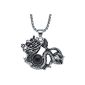 Stainless steel necklace pendant, dragon with black onyx for men, round link chain (Jewelry)