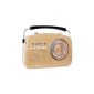 ONEconcept NR-12 retro radio portable radio (50s style, carrying handle, mains and battery operation) light brown-beige