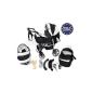 Baby Sportive - Landau baby with pivotable wheels + Car Seat - Buggy - 3in1 system, including changing bag and rain cover and mosquito - Black and White (Baby Care)