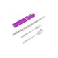 Tera® 3 in 1 kit meal / dish washer camping / flatware pieces for traveling (spoon + fork + chopsticks + box Purple Aluminum) (Others)