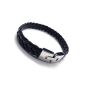 Konov Jewelry Bracelet - Classic - Leather - Stainless Steel - Fantasy - Men - Chain Main - Colour Black Silver - With Gift Bag - F17308 (Jewelry)