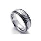 Konov Jewelry Ring Man - fluid Inspiration - Stainless Steel - Rings - Fantasy - Men and Women - Color Black Silver - With Gift Bag - F20083 - Size 57 (Jewelry)