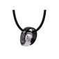 Dondon leather necklace with two stainless steel rings with cross engraving in a black velvet pouch (jewelry)