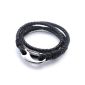 Konov jewelry bracelet, leather stainless steel, braided leather bracelet for Men Women, Black Silver - width 14mm - Length 20cm (jewelry)