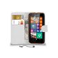 Nokia Lumia 635 White PU Leather Wallet Case Cover Pouch flip screen protector + Mini Stylus Touch Pen + Cloth & BY Shukan (Electronics)