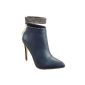 Sopily - Stiletto Shoe Fashion Ankle Low boots women Ankle Rhinestone Diamond High heel needle 11 CM - faux fur interior - filled - Blue (Clothing)