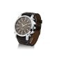 PU Leather Band Wrist Watch Quartz Mens clock large brown (clock)