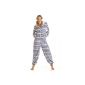 Camille - Women pajamas one piece of velvet m.  Hood - Fair Isle patterns Blue / White - sizes 38-48 (Textiles)