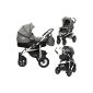 Combined Stroller Trio 3 in 1 B & W - Landau Drive stroller, car seat Group 0/0 + - Comes with accessories.  (Baby Care)