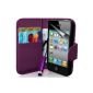 Supergets Case for Apple iPhone 4S and 4 book style faux leather wallet shell Case in Purple, stylus, protector (Electronics)